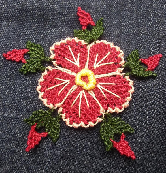 Esther's scarf flower with from the beginner's book on needle lace. Lace Guild of Oklahoma, Midwest City, OK.